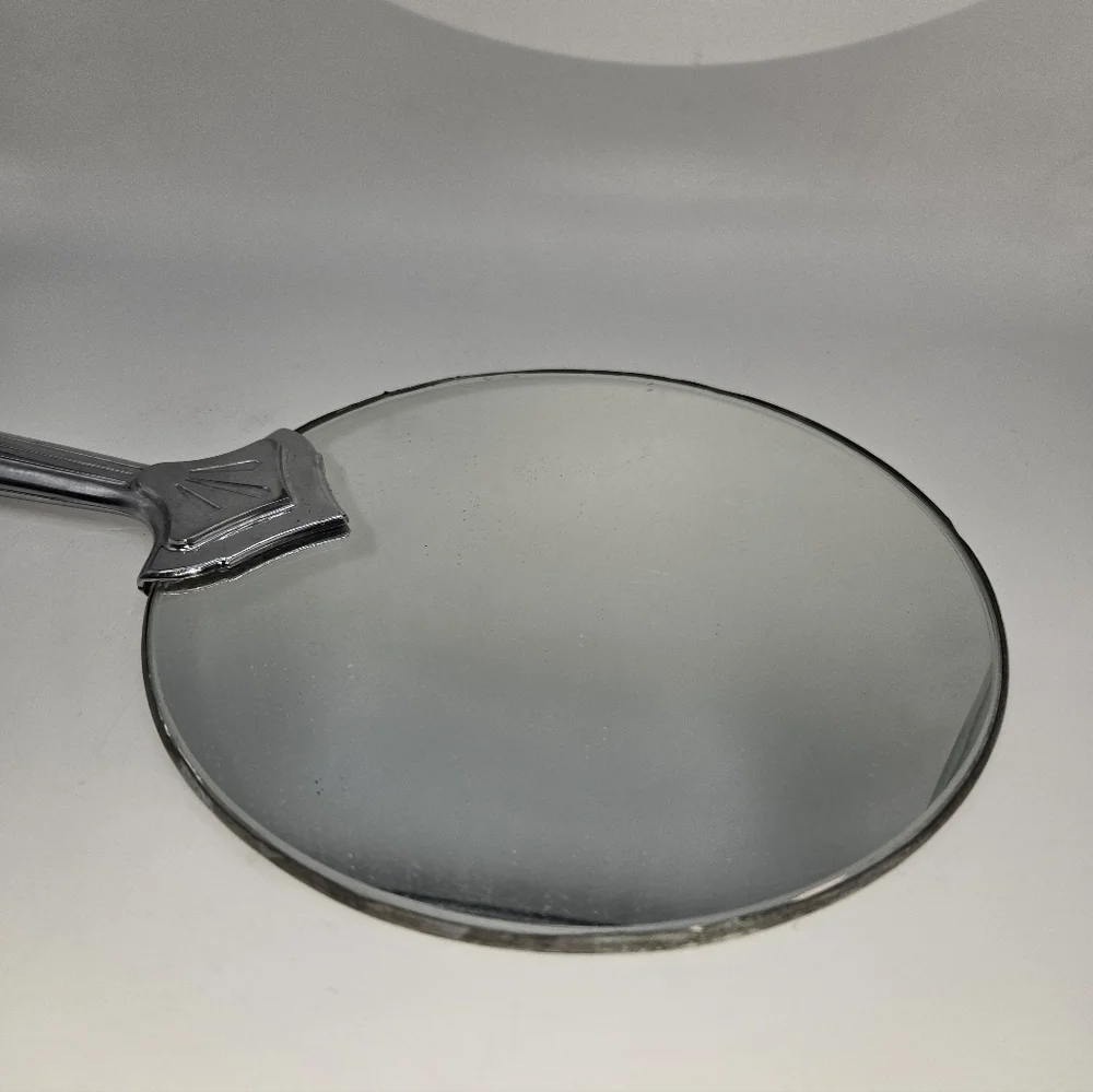 Vintage Hand Mirror Art Deco Style Vanity Mirror Chrome Finish Round‎